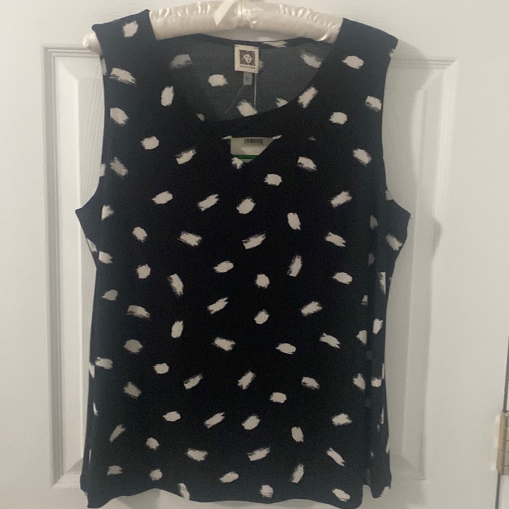 Anne Klein black &  ivory asymmetrical neckline top L Lined front NWT PTP 21